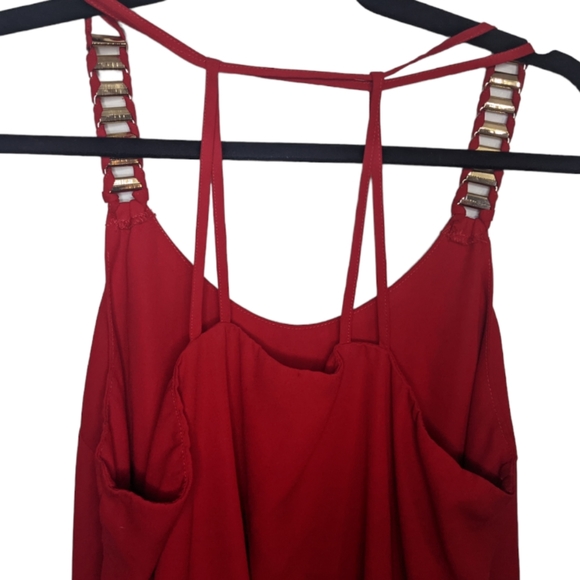 XOXO Red Strappy Top with Gold Accents ✨ Size L - Picture 6 of 8